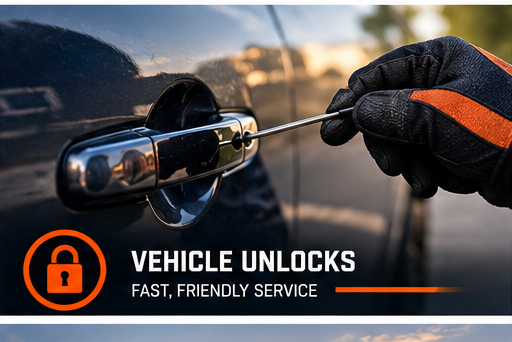 Vehicle unlocks: roadside technician opening a locked car door